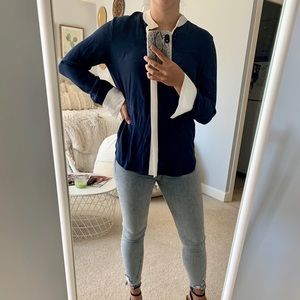 FRAME Collarless Silk Blouse